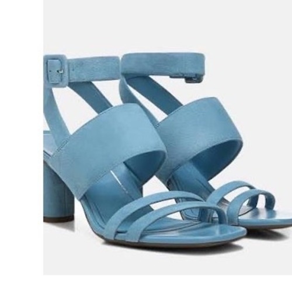 Vionic Yasmin Sky Blue Suede Block Heel Ankle Strap Sandals Square Toe 11